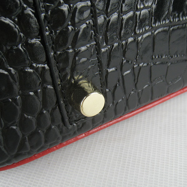 High Quality Fake Hermes Birkin 35CM Crocodile Veins Leather Bag Black/Red 6089